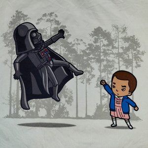 Stranger Things' Eleven T-shirt Beating Darth Vader White Unisex Adult Size S